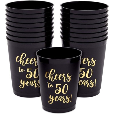 Sparkle and Bash 16 Pack 50th Birthday Party Cups, Cheers to 50 Years (16 oz)