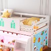 JOYMOR Low Loft Bed Twin Size with LED Lights, 4 Storage Shelves, Removable Curtain, Kids Wood Loft Bed with 15" H Safety Guardrail - 4 of 4