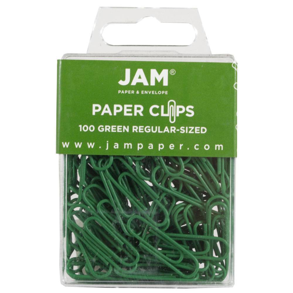 JAM Paper 1" 100pk Colorful Standard Paper Clips - Regular - Green: Plastic Stationery Clips & Fasteners