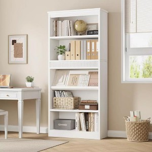 71"Tall Wooden Bookshelf,5 Tier unique fluted Wooden Book Shelf,Free Standing Farmhouse Bookcase with Open Display Storage  for living rooms,Office - 1 of 4