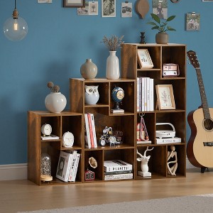 VECELO 3-Shelf Free Standing Bookcase for Home Office Living Room Open Display Organizer Storage Bookshelf, Oak Finish Decor Furniture - 1 of 4