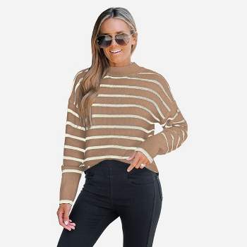 Women's Striped Turtleneck Drop Sleeve Sweater - Cupshe