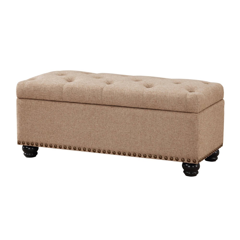 Breighton Home Eleganza Storage Ottoman Bench Tan Fabric