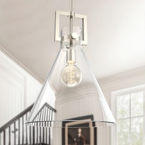 DORESshop 1-Light Nickel Pendant Light with 14 in Inverted Cone Shade Clear Glass for Kitchen Dining Room Living Room Bedroom No Bulbs Included - 1 of 4