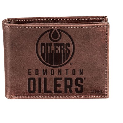 Evergreen NHL Edmonton Oilers Brown Leather Bifold Wallet Officially Licensed with Gift Box