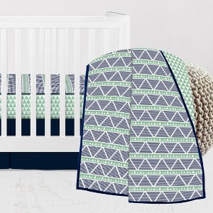 Bacati - Girls Triangles Mint Navy 3 pc Muslin Cotton Crib Bedding Set - 1 of 4