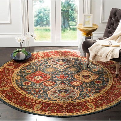 Mahal Red and Navy Round Synthetic Area Rug