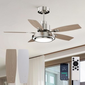Siljoy Ceiling Fans with Lights and Remote, 42 Inch Nickel Ceiling Fan with Quiet Reversible DC Motor, Dimmable LED Lighting, 6 Speeds, Timer - 1 of 4