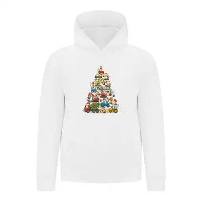 Everyday Kids Christmas Collection Construction Truck Tree Boys Pullover Hoodie – Holiday Sweatshirt - White
