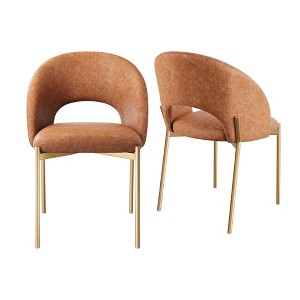 CLIHOME Set of 2 Indoor Accent Chair PU Dining Chairs with Metal Legs - 1 of 4