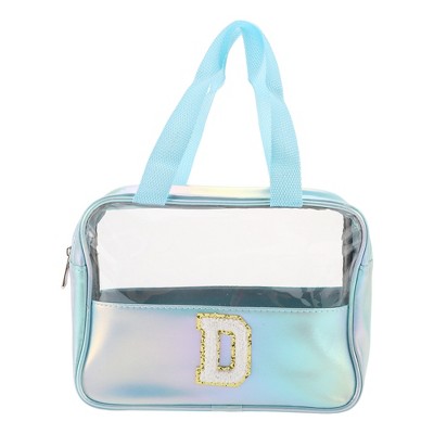 Unique Bargains Women's Clear Letter D Makeup Bag Blue 1 Pc