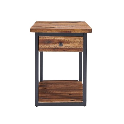 Claremont Rustic Square Wood & Metal End Table with Storage