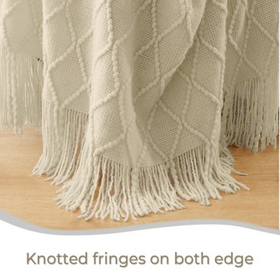 Beige Diamond Knit Machine Washable Throw Blanket