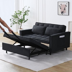 54.3'' Fabric 2-Seater Sofa Bed with 2 Pillows, Solid Wood Frame and High-Density Sponge Cushioning - 1 of 4
