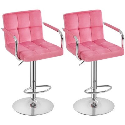 Yaheetech 2PCS Height Adjustable Swivel Bar Stools with Large Steel Base Backrests Footrest