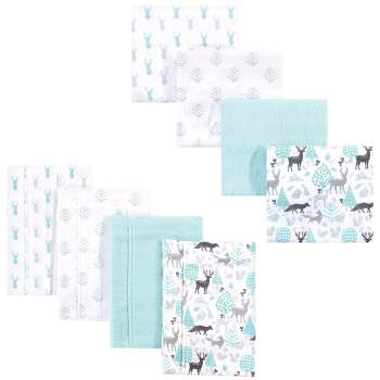 Hudson Baby Infant Boy Cotton Flannel Burp Cloths and Receiving Blankets, 8-Piece, Linocut Woodland Neutral, One Size