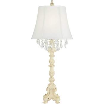 Barnes and Ivy Duval 34 1/2" Tall Candlestick Large Traditional End Table Lamp French White Finish Crystal Single Living Room Bedroom Bedside