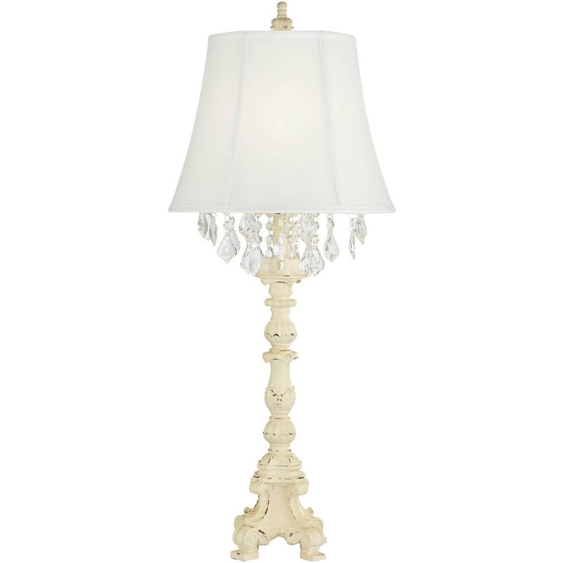 Barnes and Ivy Duval 34 1/2" Tall Candlestick Large Traditional End Table Lamp French White Finish Crystal Single Living Room Bedroom Bedside, 1 of 10