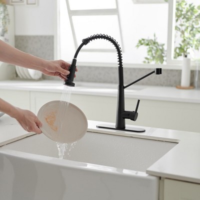 Matte Black Single-Handle Pull-Down Sprayer High Arc Kitchen Faucet