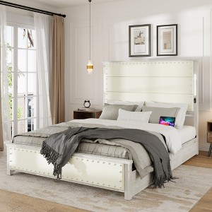 Queen Size Platform Bed with Upholstered Headboard and 4 Storage Drawers - 1 of 4