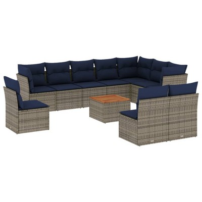 vidaXL 11 Piece Patio Sofa Set with Cushions Gray Poly Rattan