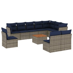 vidaXL 11 Piece Patio Sofa Set with Cushions Gray Poly Rattan - 1 of 4