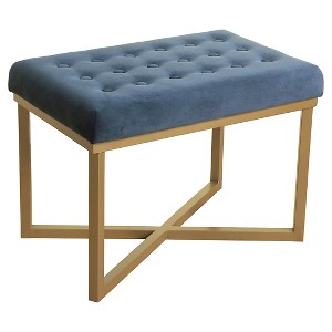 Rectangle Ottoman with Midnight Velvet Tufted Cushion and Gold Metal X Base - HomePop, Black Blue