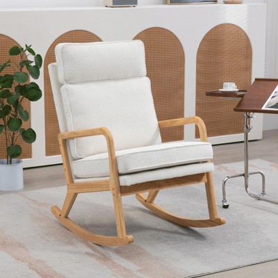 Image of 25.2" Modern Rocking Chair Accent, Comfy Boucle Upholstered High Back Armchair for Nursery, Living Room and Bedroom, Ivory 4A - ModernLuxe