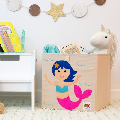 Mermaid Beige and Pink Fabric Kids Storage Cube