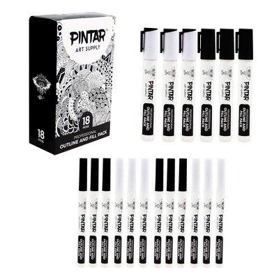 Pintar Art Supply Professional Outline & Fill Pack - Set of 18 Black/White Paint Markers