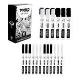 PINTAR Art Supply Professional Outline & Fill Pack - Set of 18 Black/White Paint Markers, (6) 0.7mm, (6) 1mm, (6) 5mm Tips - Smooth-Flowing Japanese Ink - Crafting, Coloring, Drawing, Lettering, Writing Supplies