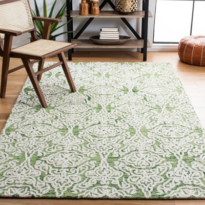 Green and Ivory Tufted Wool Rectangular Area Rug