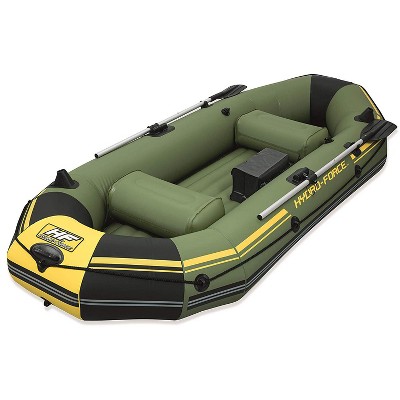 Bestway Hydro Force Marine Pro 115" Inflatable 2 Person Fishing Boat Lake Raft with 2 Aluminum Oars, Inflation Pump, and Fishing Rod Holders, Green