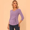 INSPIRE CHIC Women's V Neck 3/4 Sleeves Solid Knitted Buttons Decor Ruched Blouse - 3 of 4