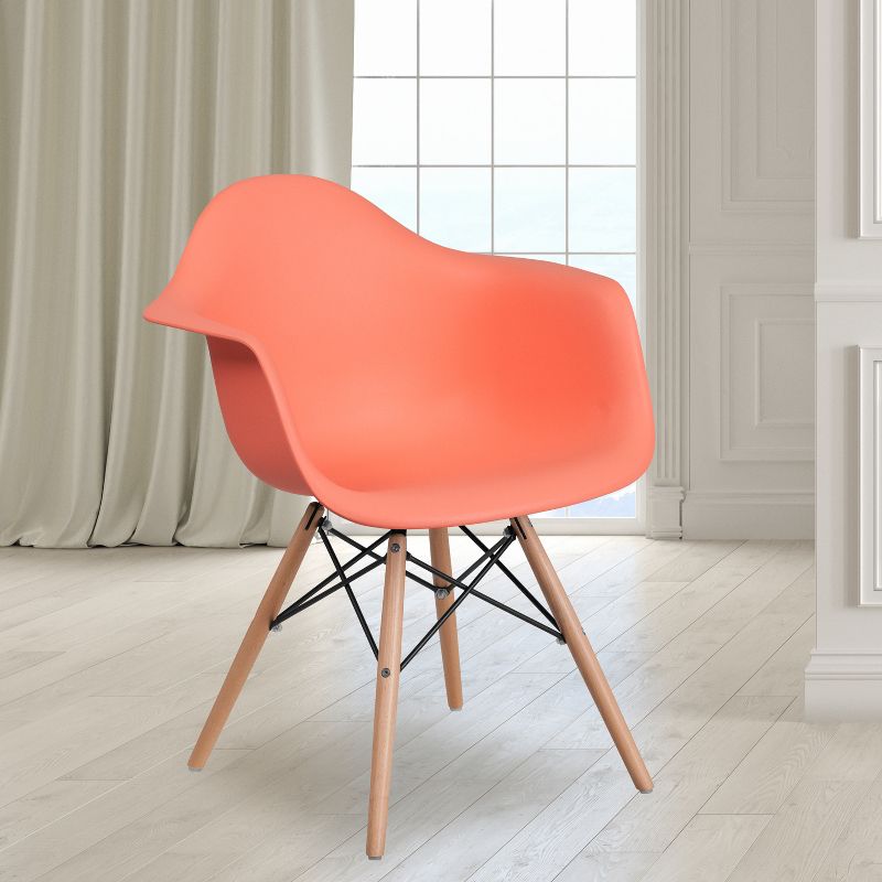 Emma and Oliver Plastic Accent Dining Chair with Arms and Wooden Legs, 3 of 13