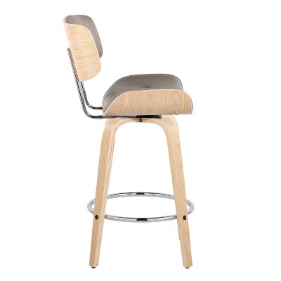 Lombardi 26" Grey and Natural Wood Swivel Counter Stool