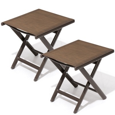 Crestlive Products Outdoor Side Table, Aluminum Outdoor End Table, Outdoor Folding Side Table with Textilene, Small Patio Coffee Table
