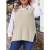 Women's Plus Size Ribbed Knit Split Hem V Neck Sleeveless Casual Loose Sweater Vest - Agnes Orinda - 2 of 4