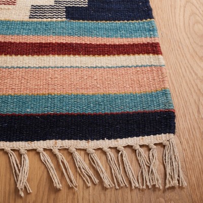 Handmade Blue and Pink Wool Tribal Area Rug, 3' x 5'