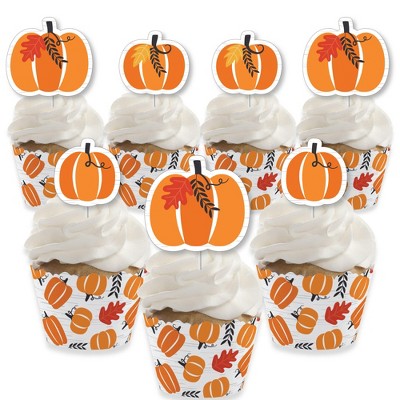 Big Dot of Happiness Fall Pumpkin - Cupcake Decoration - Halloween or Thanksgiving Party Cupcake Wrappers and Treat Picks Kit - Set of 24