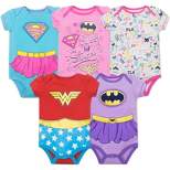 DC Comics Justice League Wonder Woman Batgirl Supergirl 5 Pack Short Sleeve Bodysuits Newborn to Infant