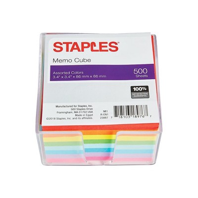 Staples Memo Cube Memo Pad 3.4" x 3.4" Unruled Assorted Colors 500 Sh./Pad 23887