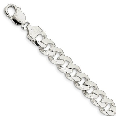Black Bow Jewelry Men's 11mm, Sterling Silver Solid Flat Curb Chain Bracelet