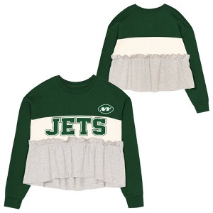 NFL New York Jets Girls' Crew Neck Fleece Sweatshirt - 1 of 3