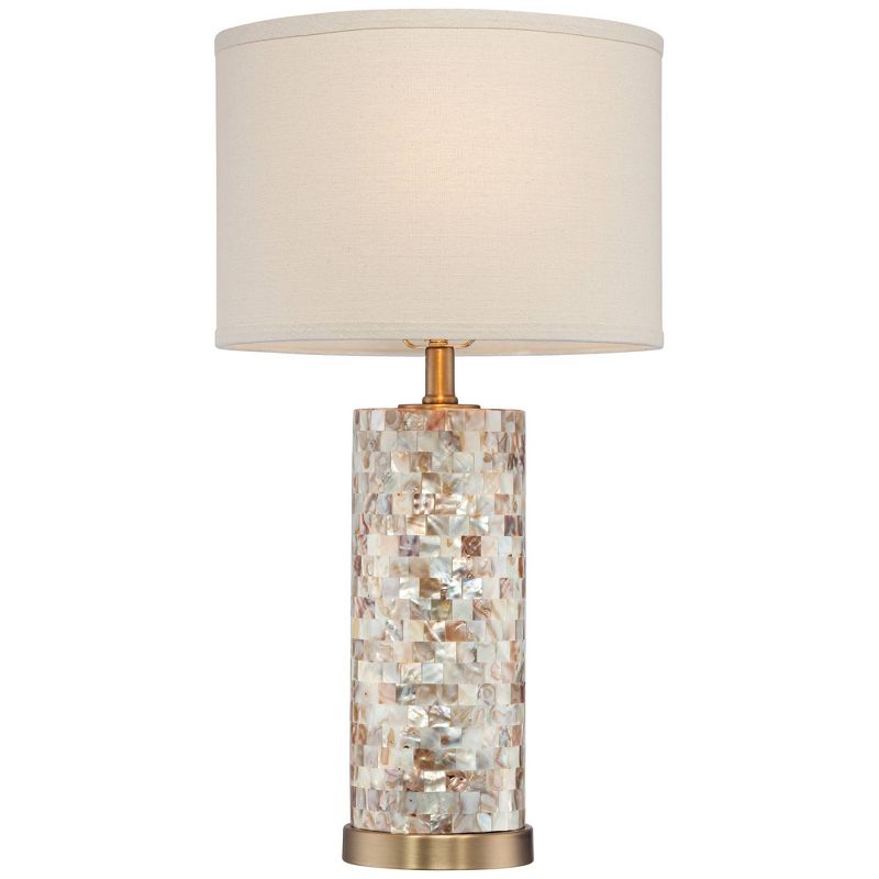 360 Lighting Coastal Accent Table Lamps 23" High Set of 2 Mother of Pearl Tiles Cylinder Cream Linen Drum Shade for Living Room Bedroom, 5 of 7