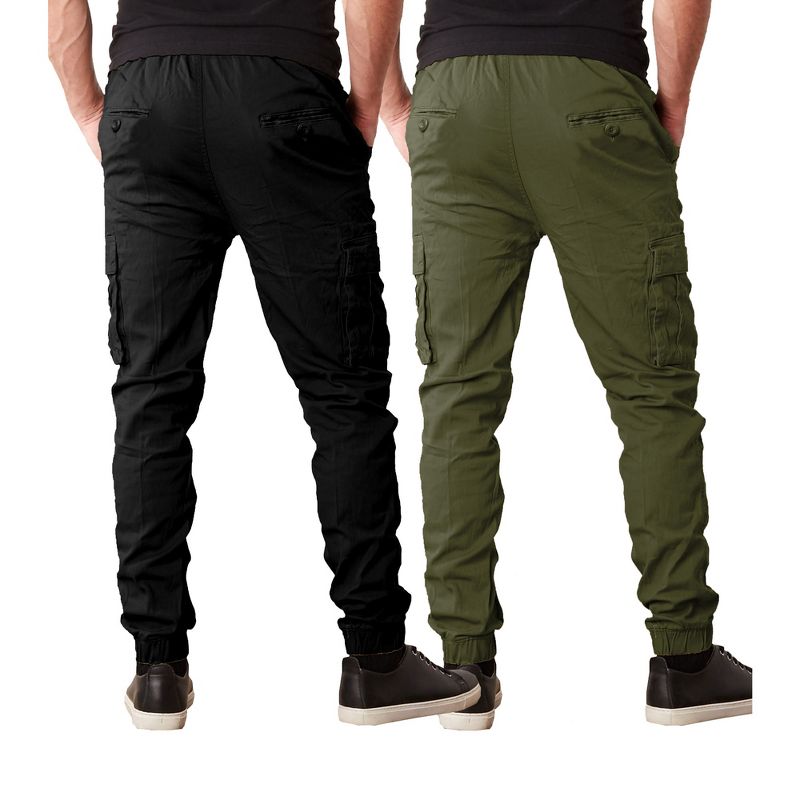 Galaxy By Harvic Men's Slim Fit Cotton Stretch Twill Cargo Joggers-2 Pack, 2 of 5