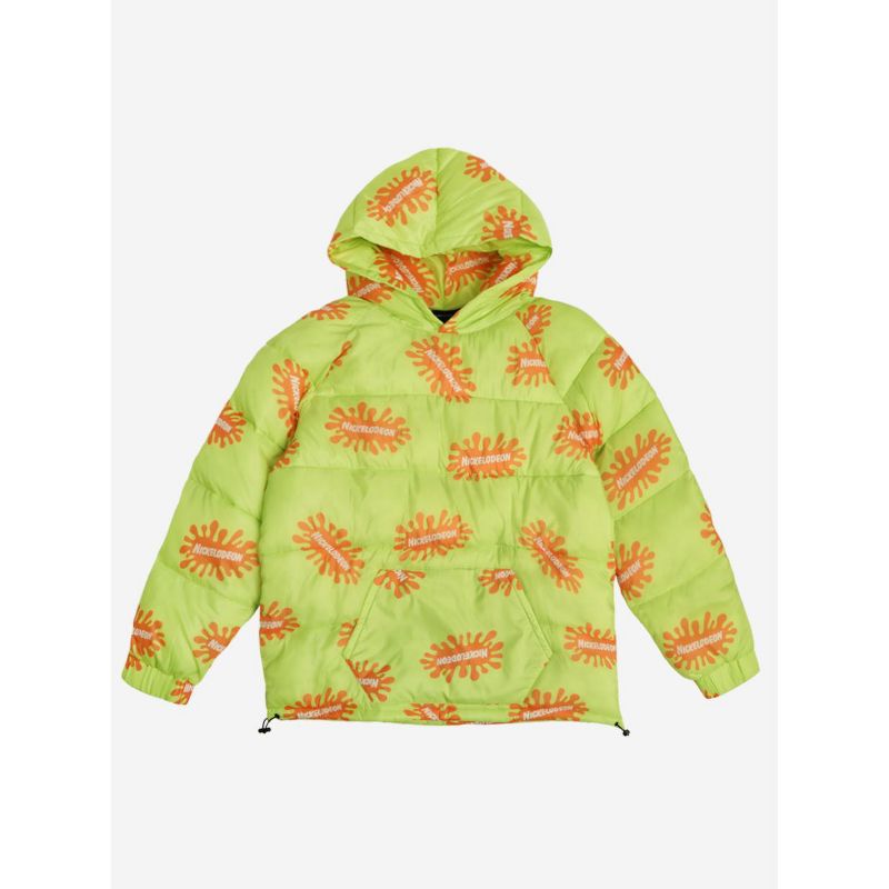 Nickelodeon Repeat Logo Long Sleeve Lime Quilted Puffer Hoodie, 1 of 4