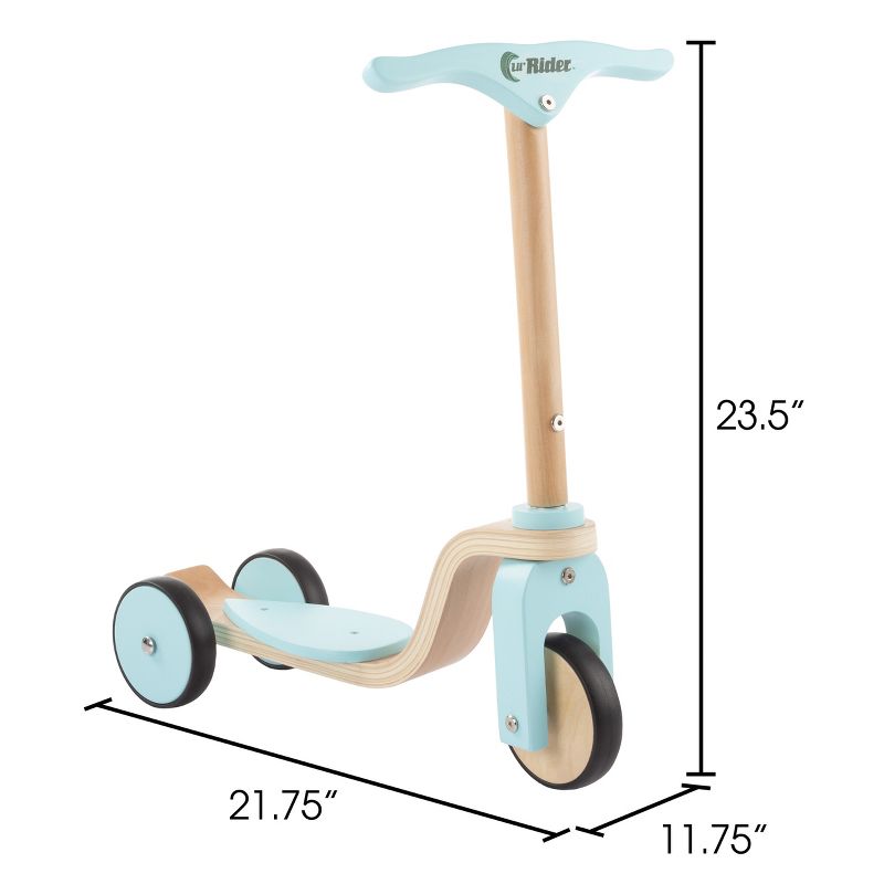 Toy Time Kids' Wooden 3-Wheel Scooter with Push Steering Handlebar - Turquoise, 2 of 6