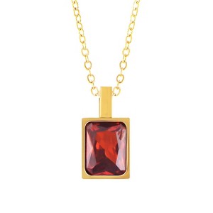 Anna-Kaci Women's Stainless Steel Necklace with 18K Gold Plated Pendant, Red Zircon Stone, Adjustable Chain, Modern Design-Gold - 1 of 4