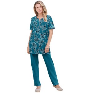 Roaman's Plus Size Soft Knit Print Tunic With Notch Neckline - 1 of 4